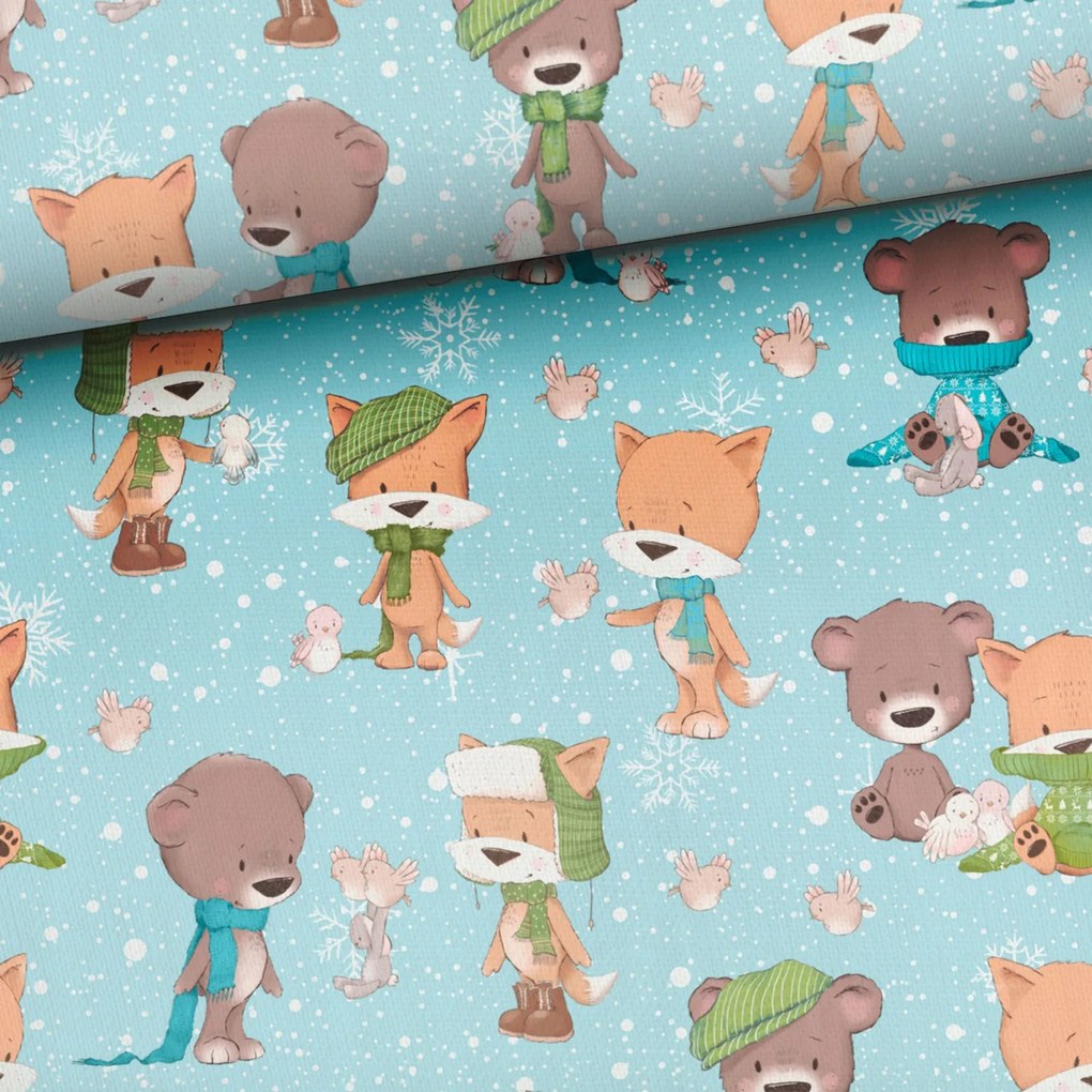 Függöny anyaga Téli mackók és rókák