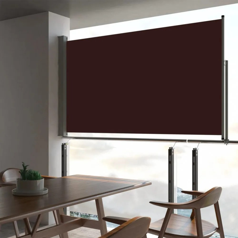 barna behúzható oldalsó teraszi napellenző 140 x 300 cm