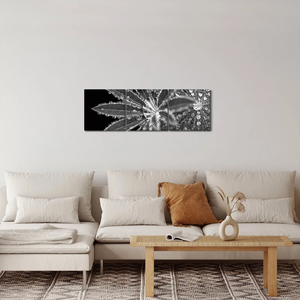 Kép - Levelek cseppekkel (órával) (90x30 cm)