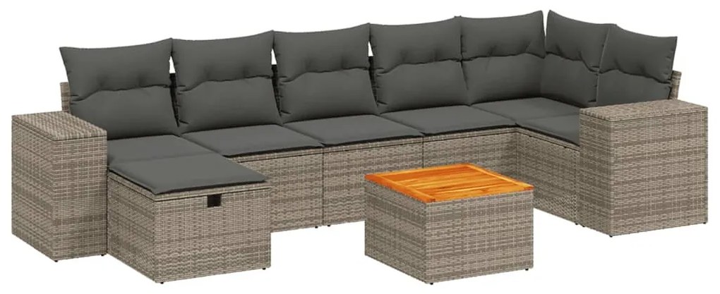 8 részes szürke polyrattan kerti ülőgarnitúra párnákkal