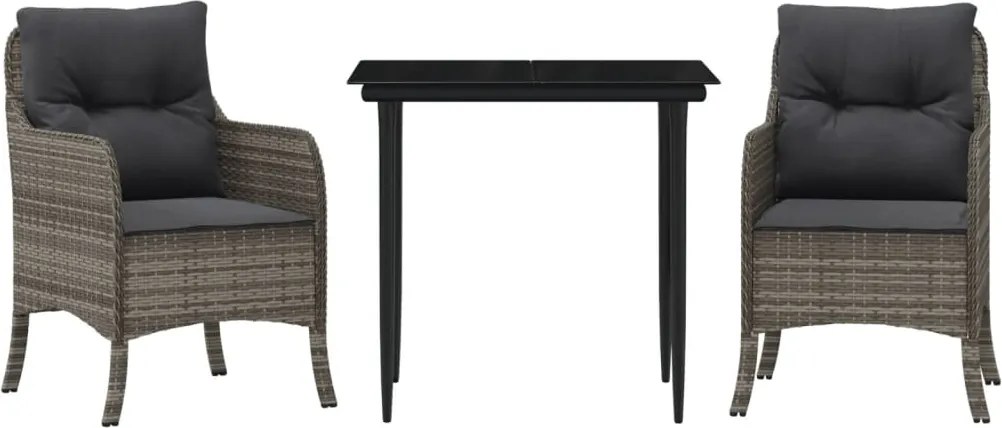vidaXL 3 részes szürke polyrattan kerti étkezőgarnitúra párnával