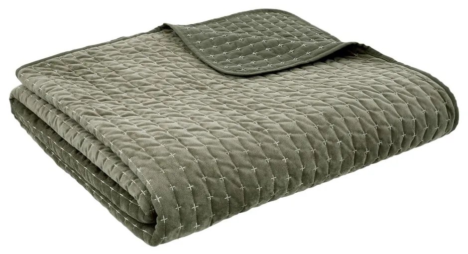 Zöld bársony steppelt ágytakaró 240x260 cm Attica Velvet Embroidered – Bianca