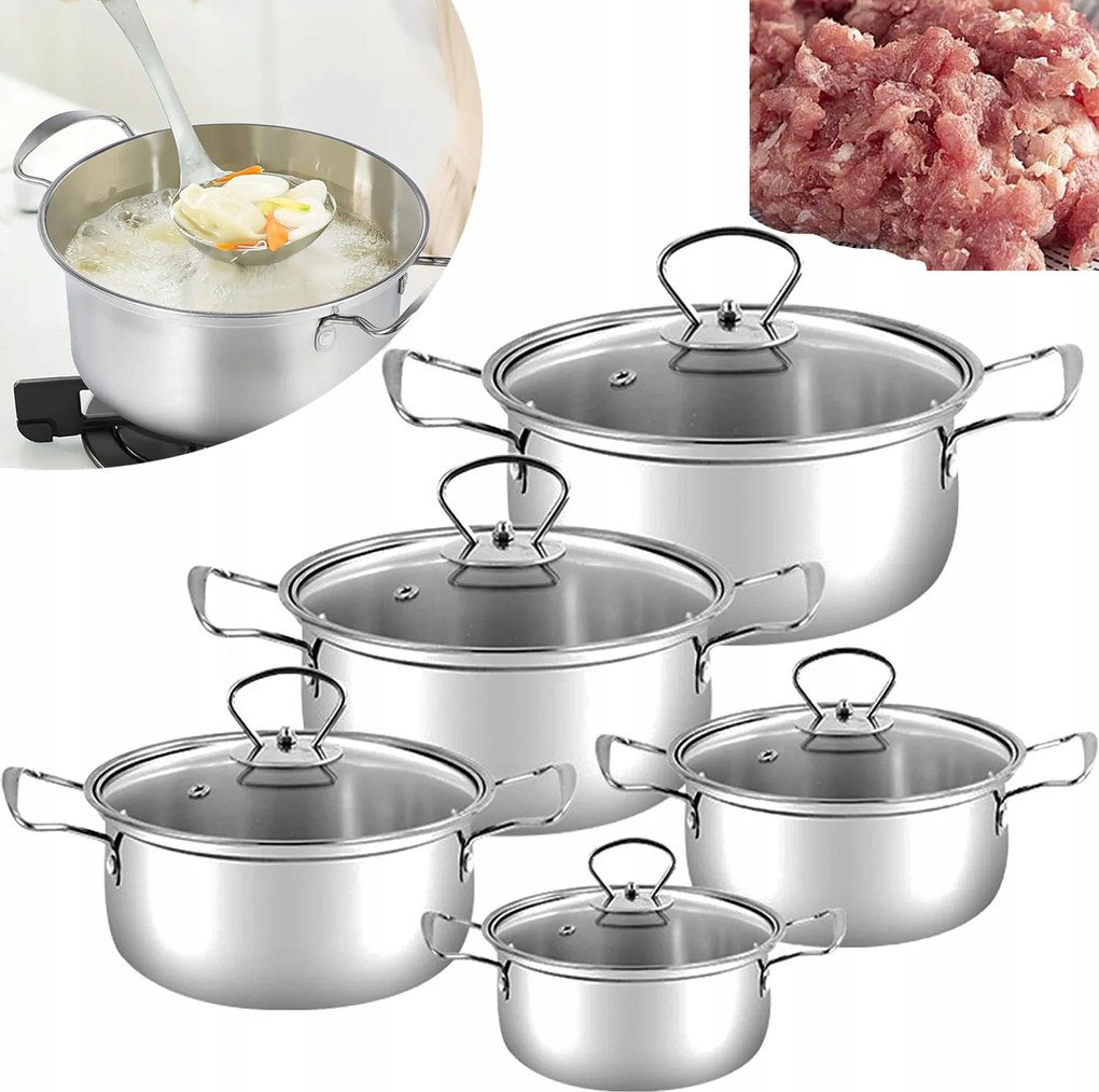 5 részes rozsdamentes acél edénykészlet, edények, konyhai edények