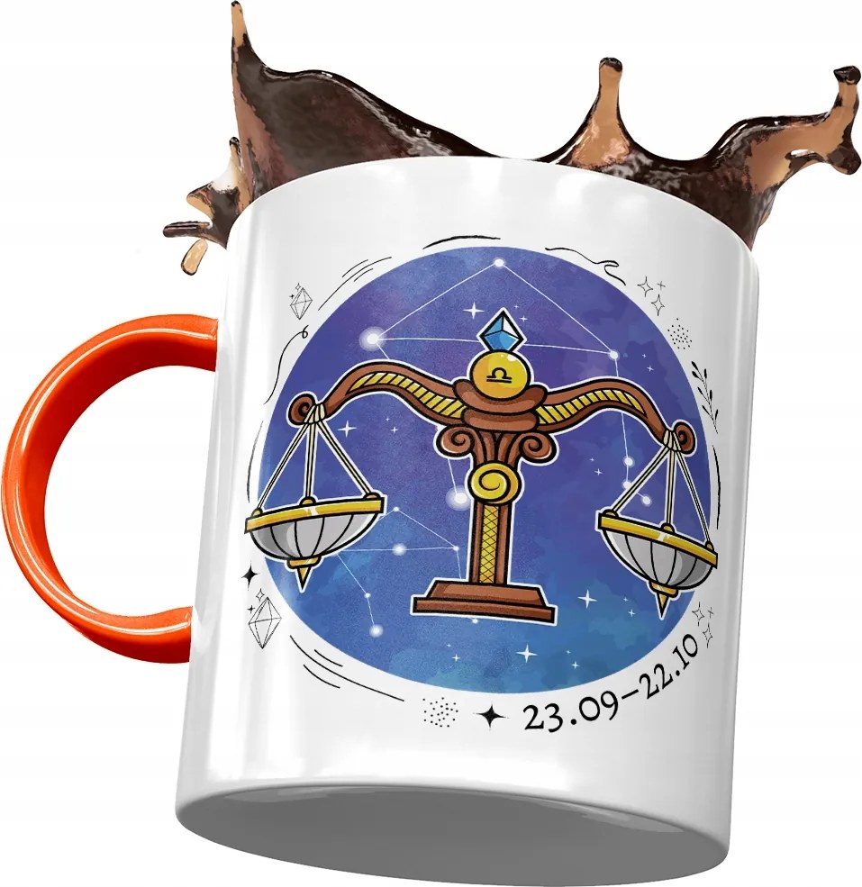 Narancssárga bögre Mérleg Zodiákus jelek Horoszkóp nyomtatott fényképpel