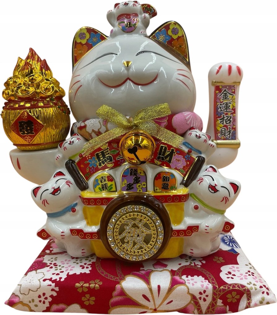 Japán Macska Maneki-Neko Boldogság Porcelán 28 cm