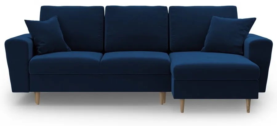 Kék bársony kinyitható tárolóhelyes sarokkanapé Kyoto – Cosmopolitan Design