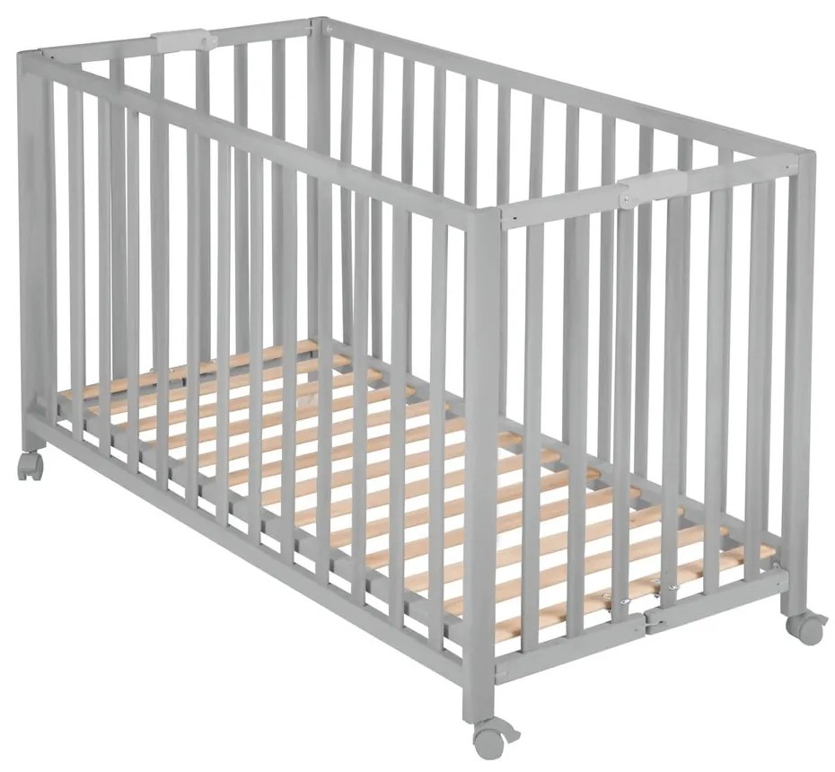 Szürke összecsukható gurulós babaágy 60x120 cm Fold up – Roba