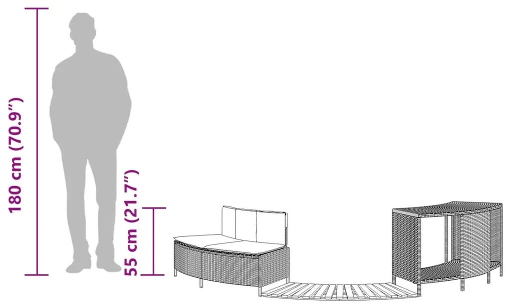 fekete polyrattan és tömör akácfa jakuzzi-keret