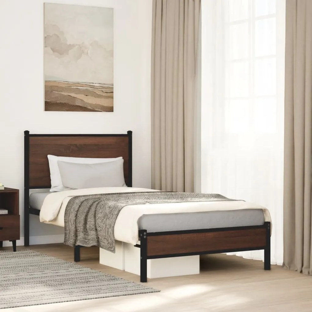 barna tölgy színű fém ágykeret matrac nélkül 80 x 200 cm