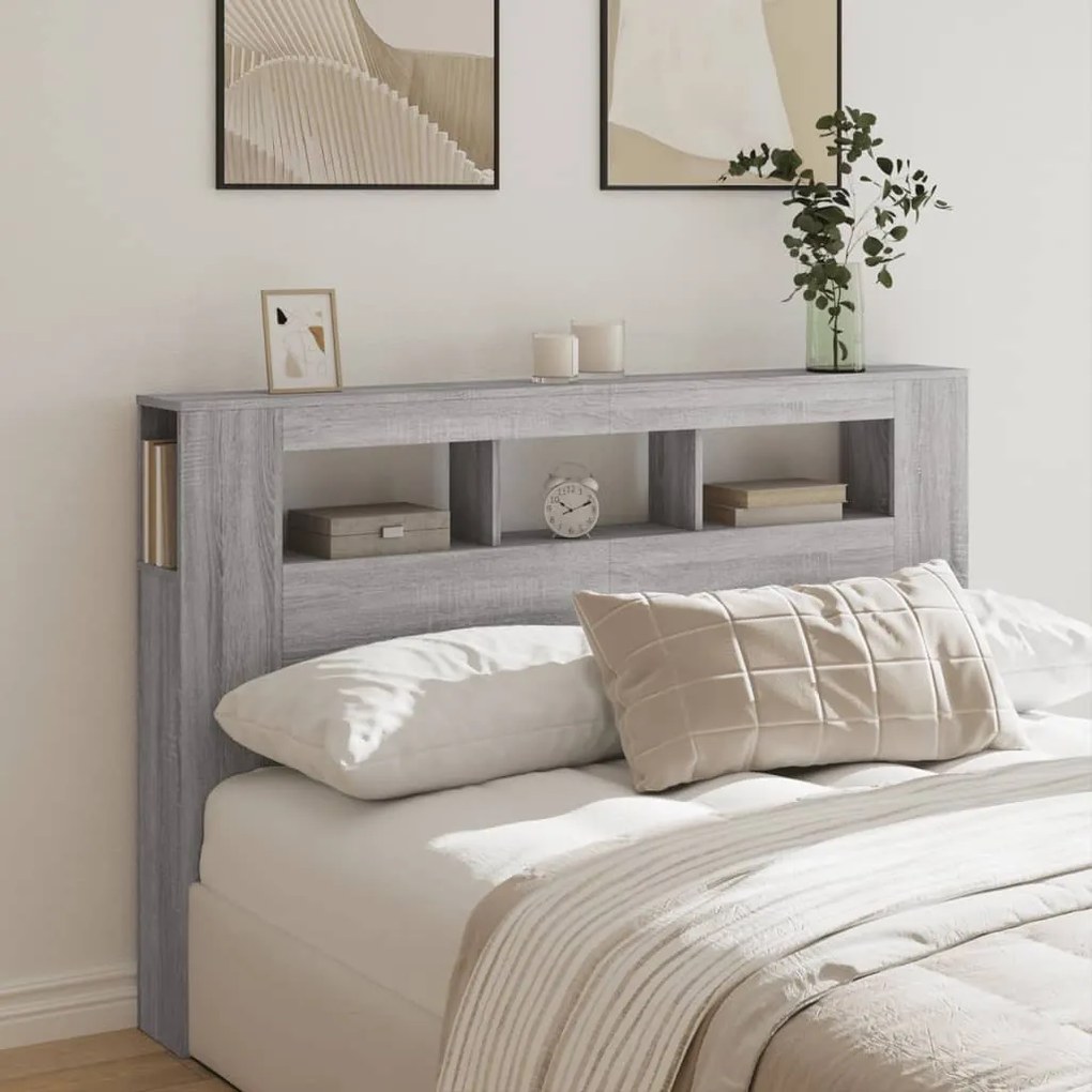 szürke sonoma szerelt fa LED-es fejtámla 160x18,5x103,5 cm