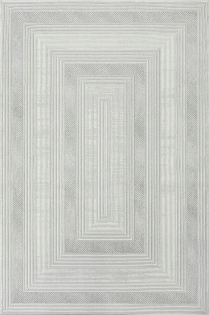 Modern Szőnyeg Illusion Geometrikus Mintás Szürke Csillogó Krém 100x200 cm