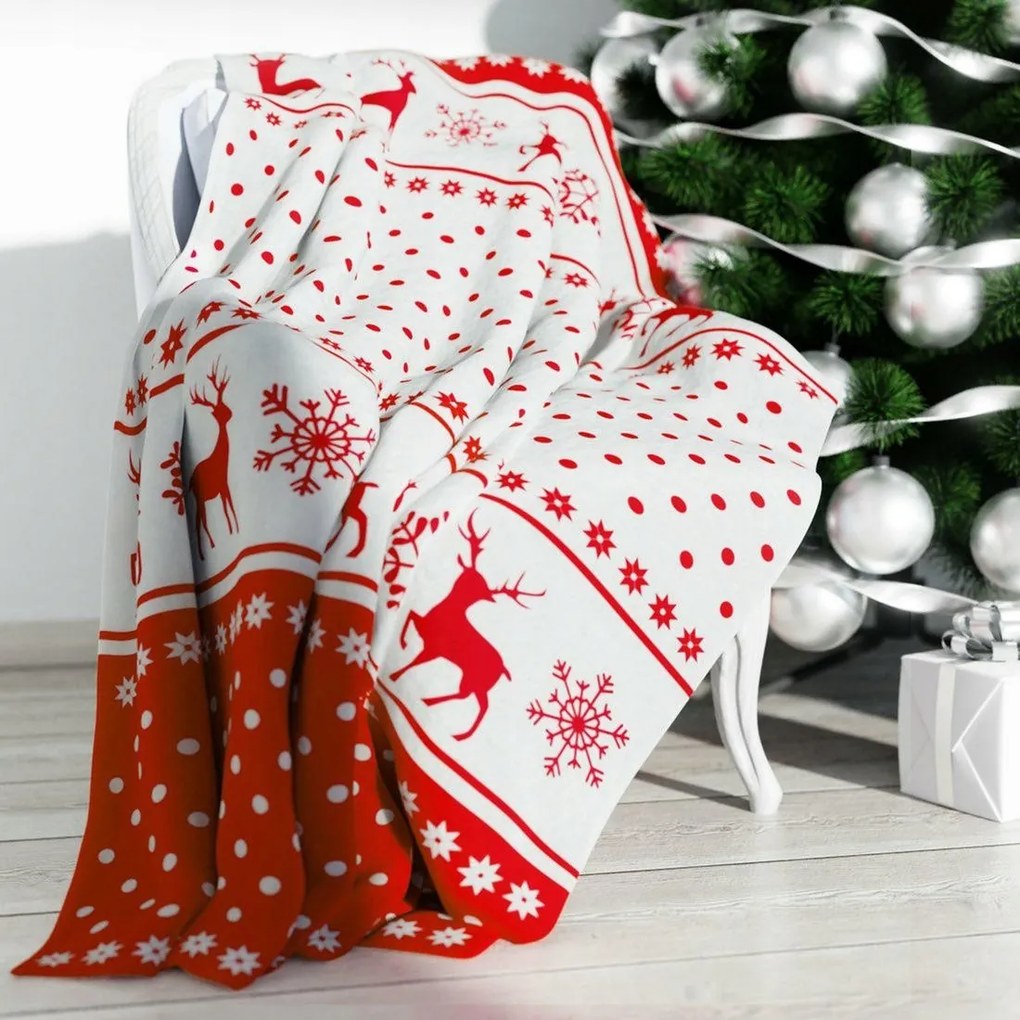 Ágytakaró 150x200 Rénszarvasok Karácsonyi piros
