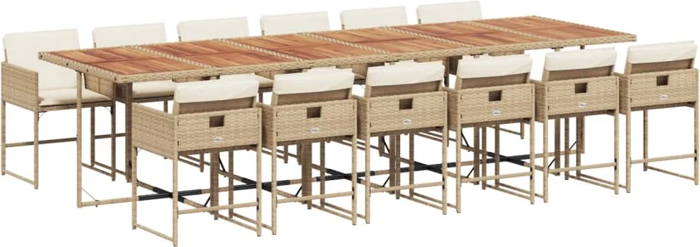 vidaXL 13 részes bézs polyrattan kerti étkezőgarnitúra párnákkal