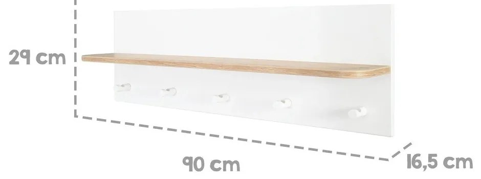 Fehér-natúr színű fali gyerek fogas tölgyfa dekorral Ava – Roba