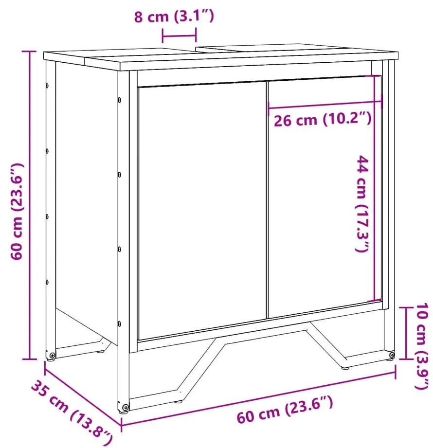 fekete szerelt fa fürdőszobai mosdószekrény 60 x 35 x 60 cm