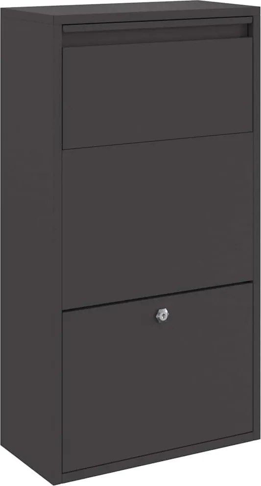 vidaXL Csomagzáró doboz tárolóval ajtóval Fekete 44 x 22 x 82 cm Acél