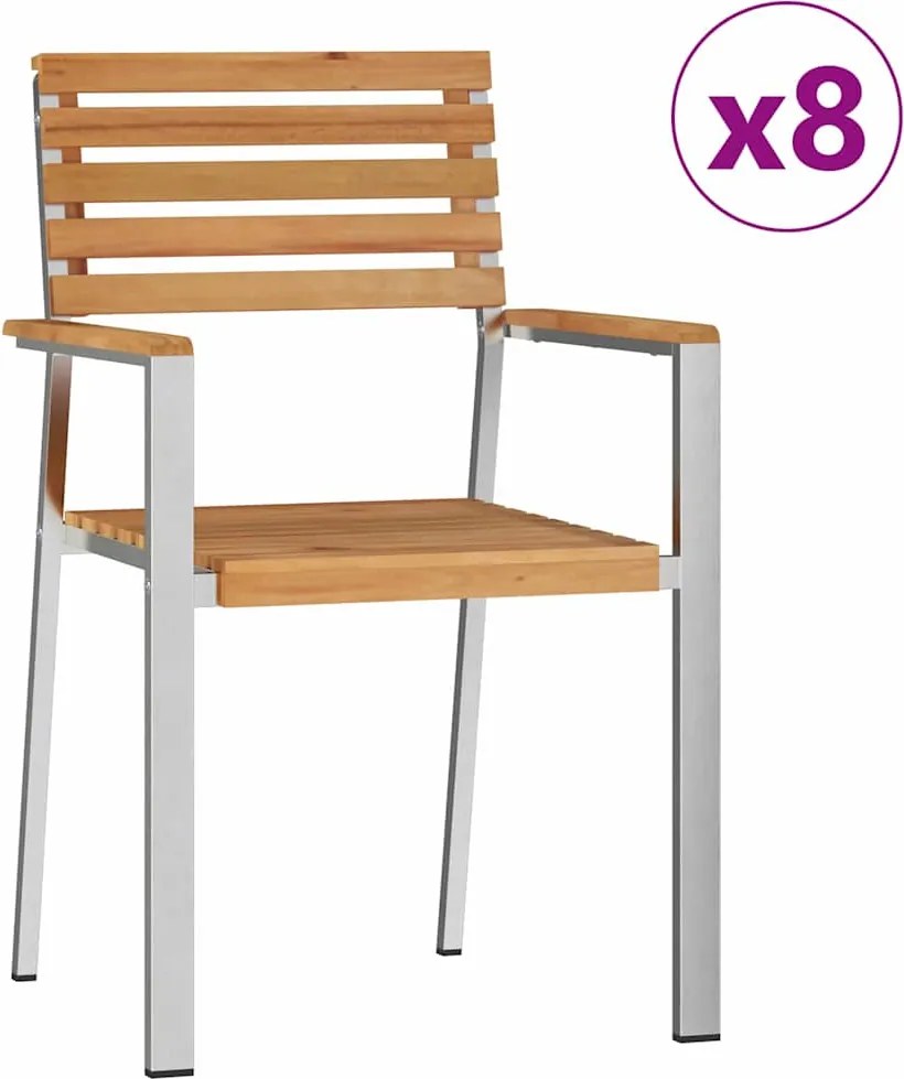 vidaXL Kerti Szék 8 pcs Olaj Természetes Tömör Teakfa