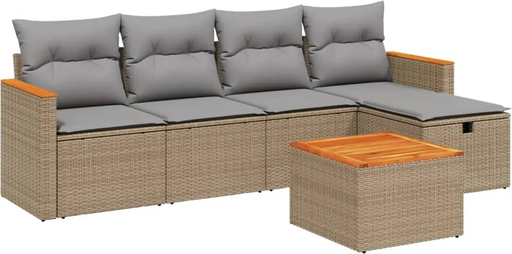 vidaXL 6 részes vegyes bézs polyrattan kerti ülőgarnitúra párnákkal