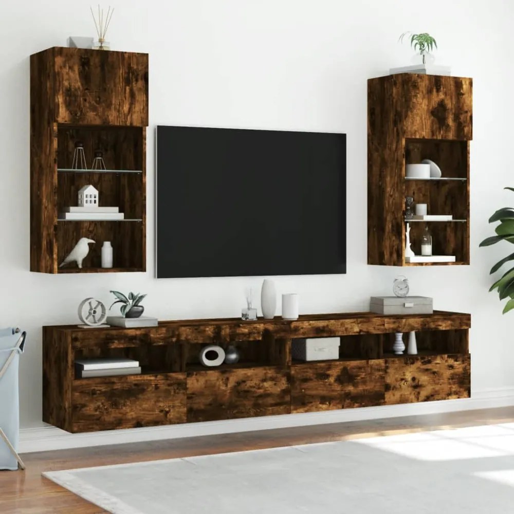füstös tölgy színű TV-szekrény LED-világítással 40,5x30x90 cm