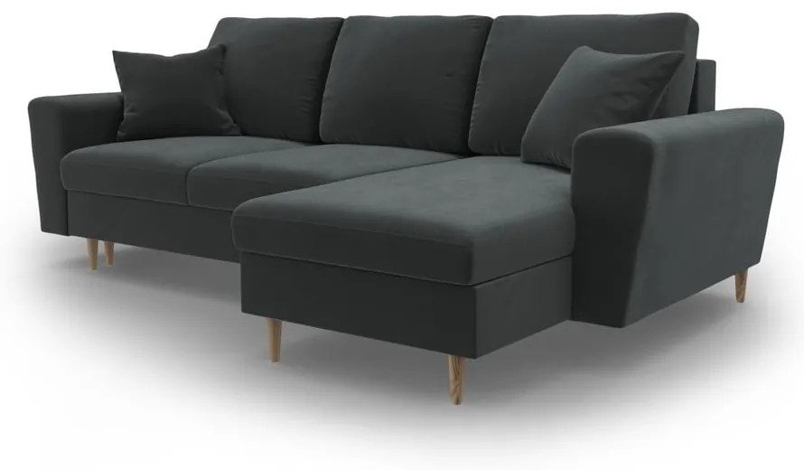 Sötétszürke bársony kinyitható tárolóhelyes sarokkanapé Kyoto – Cosmopolitan Design