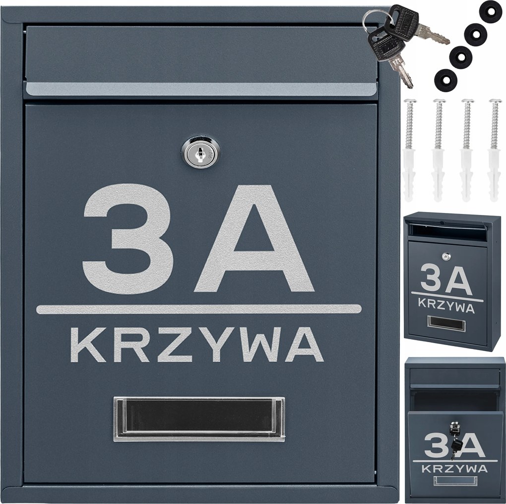 Postaláda Rib Antracit Mintás, Feliratos