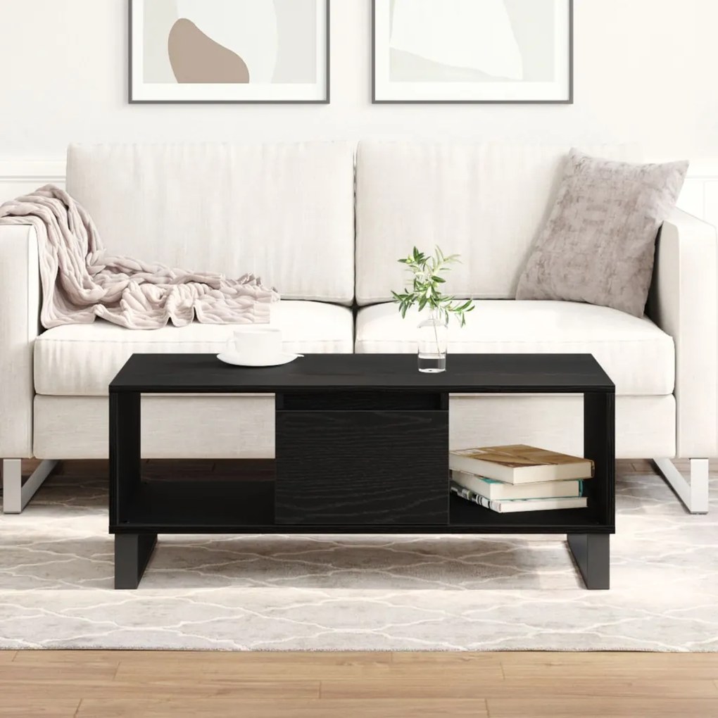 vidaXL Dohányzóasztal fiókkal Fekete tölgy 90 x 50 x 36.5 cm Faanyag