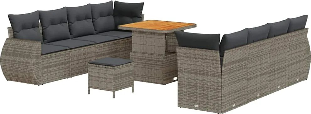 vidaXL Kerti Kanapé Szett tárolóval 11 pcs Szürke Poli rattan