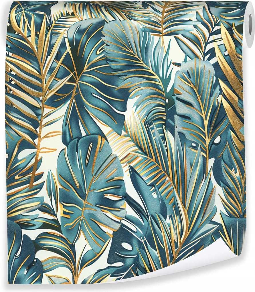 Tapéta Zöld Levelek Tropical Mintával Gyapjúszálas Alapon Falra Nappalihoz Hálószobába Tekercs