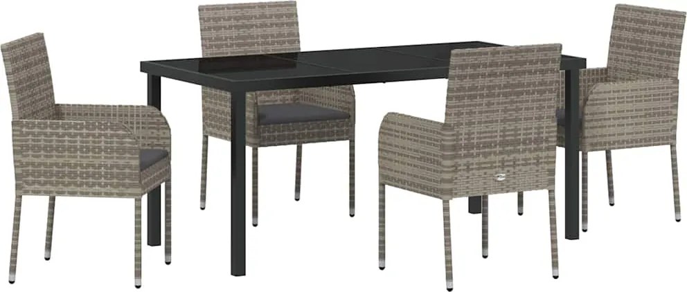 vidaXL Kert étkező szett párnával 5 pcs Szürke polirattan