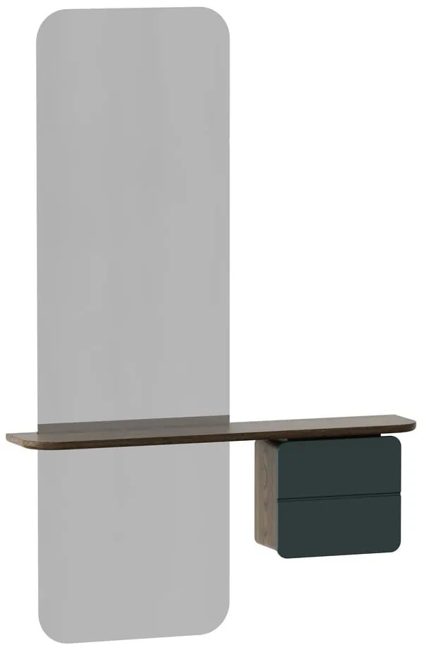 Sötétzöld-barna előszoba bútor tölgyfa dekorral One More Look – UMAGE