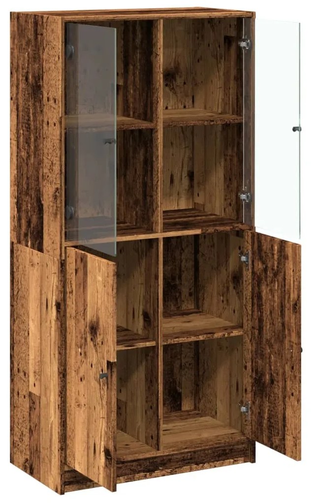 antik fa színű szerelt fa magasszekrény ajtókkal 68x37x142 cm