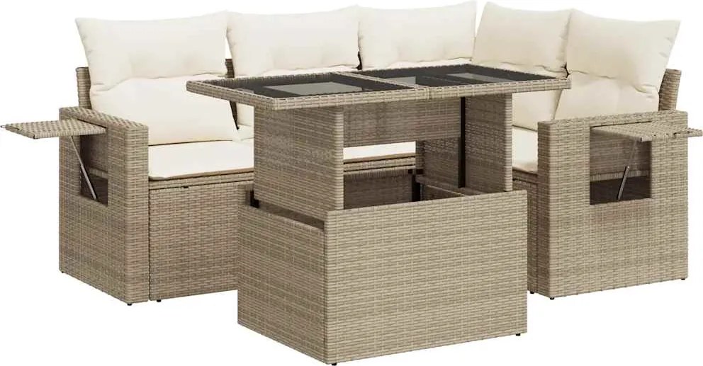 vidaXL 5 részes bézs polyrattan kerti ülőgarnitúra párnákkal