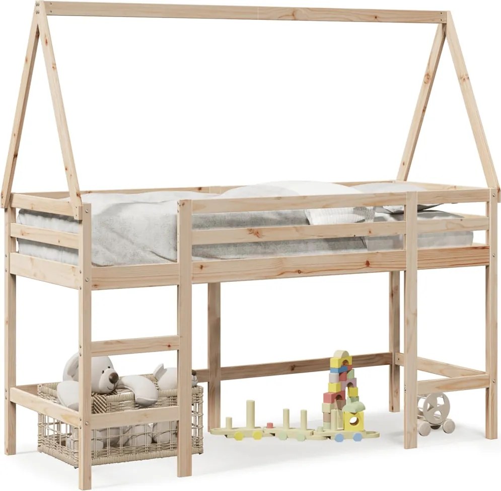 vidaXL tömör fenyőfa galériaágy létrával és tetővel 80 x 200 cm