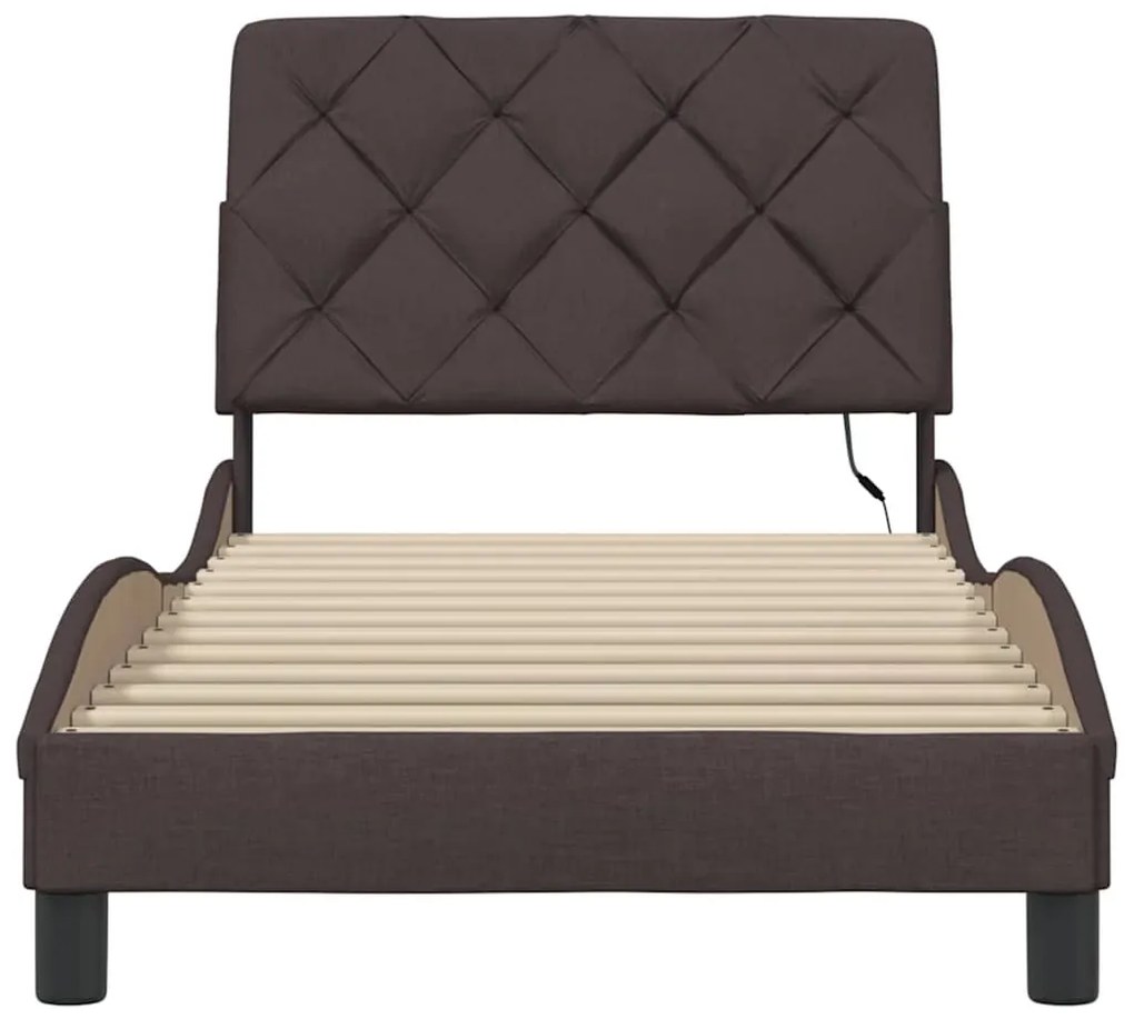 sötétbarna szövet ágykeret LED-ekkel matrac nélkül 90x200 cm