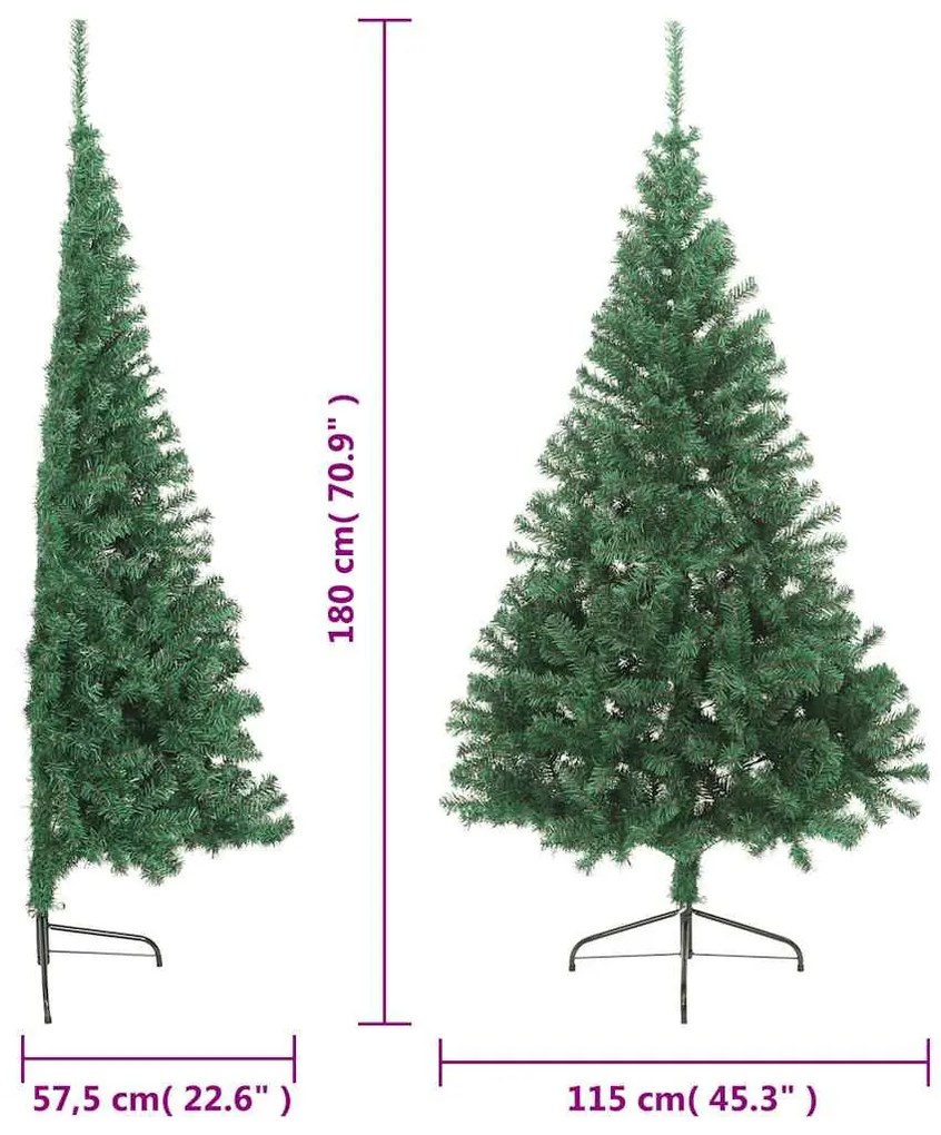 zöld PVC fél műkarácsonyfa állvánnyal 180 cm
