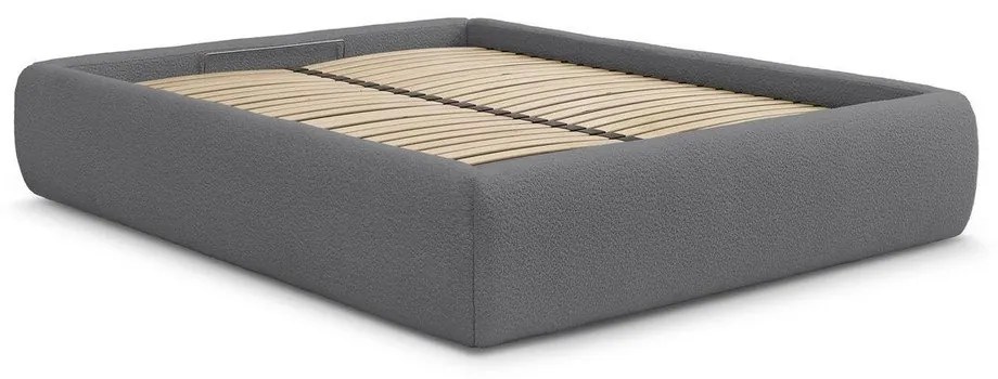 Sötétszürke kárpitozott ágyneműtartós-ágytámla nélkül franciaágy ágyráccsal 160x200 cm Inera – Bobochic Paris