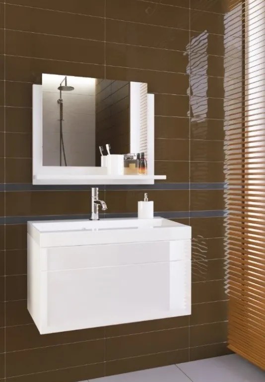 Venezia Luna fürdőszobabútor + tükör + mosdó + szifon - 60 cm (fényes fehér)