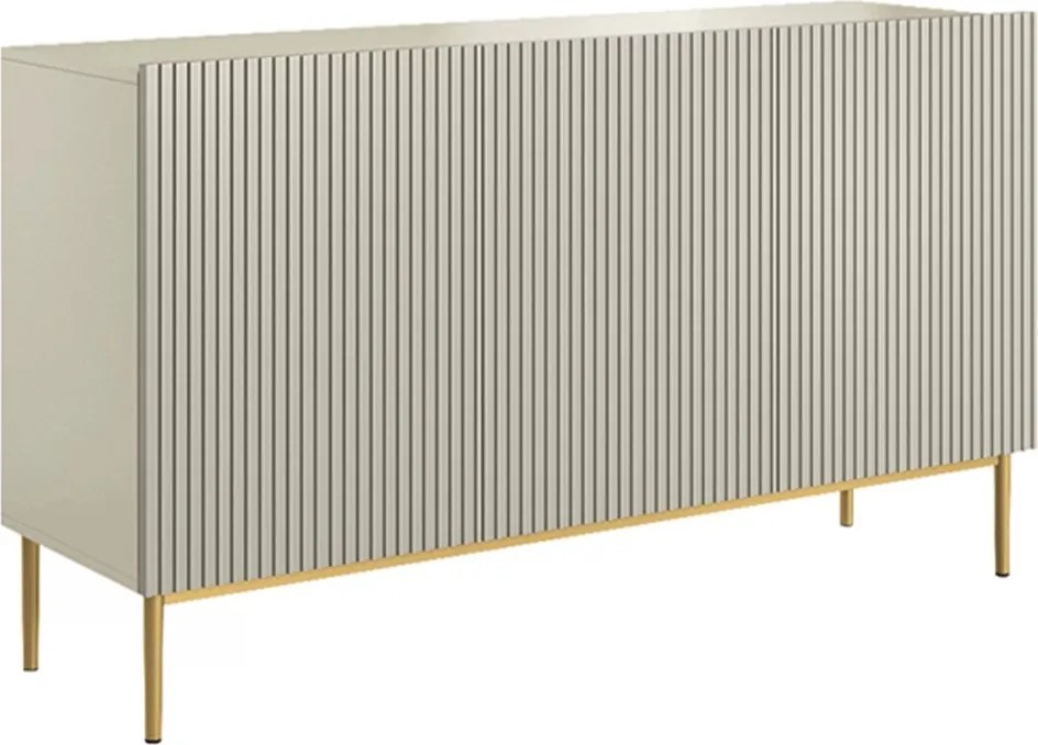 Nicole komód 150 cm háromajtós, bordázott előlap - kasmír / arany lábak