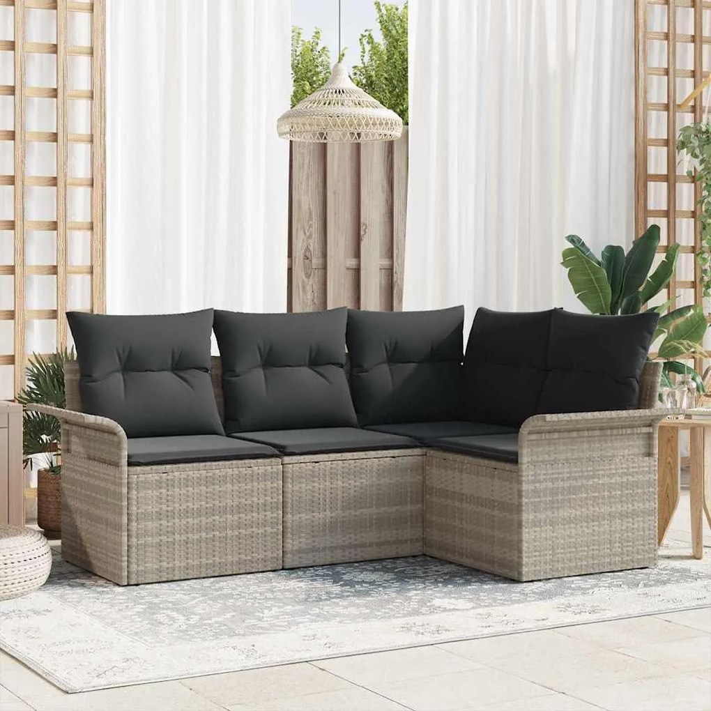 Kerti Kanapé Szett párnával 4 pcs Világosszürke Poli rattan