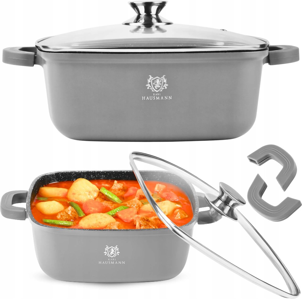 Nagy Fazék Indukciós Gáz Gránit Fazék 6,5L 28cm Fedővel Szürke Fazék