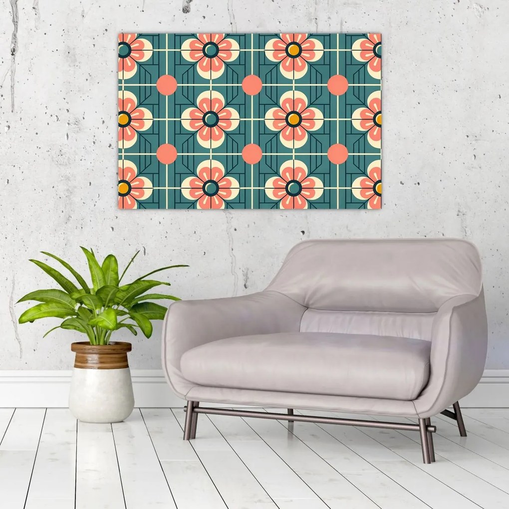 Kép - Retro virágminta (90x60 cm)