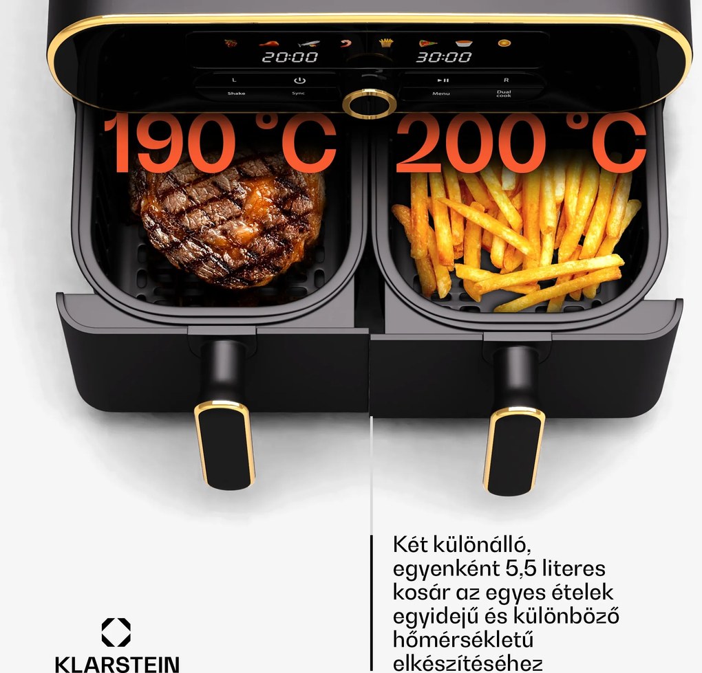 Klarstein AuraAir Color Touch forrólevegős fritőz, 10 l, 1700 W, 80 - 200 °C, 8 program