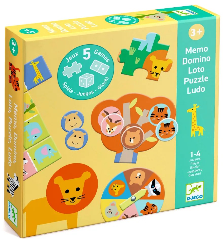 Társasjáték - 5 az 1-ben, Vadállatok - Wild animals, 5 GAMES