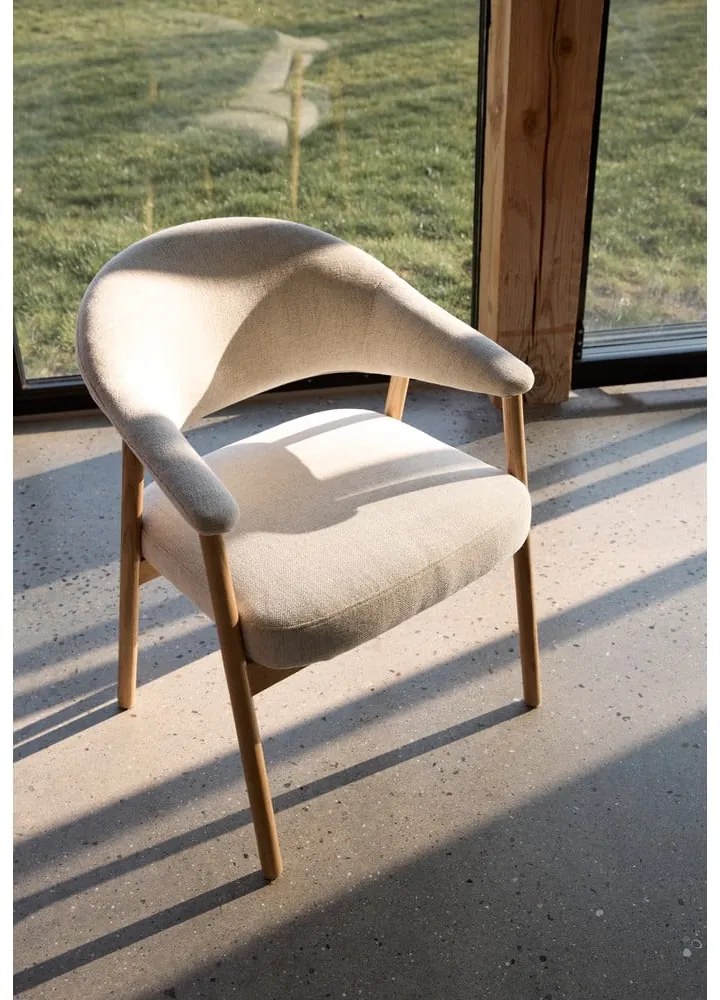 Krémszínű tölgyfa karfás étkezőfotel szett 2 db-os Elk – Unique Furniture