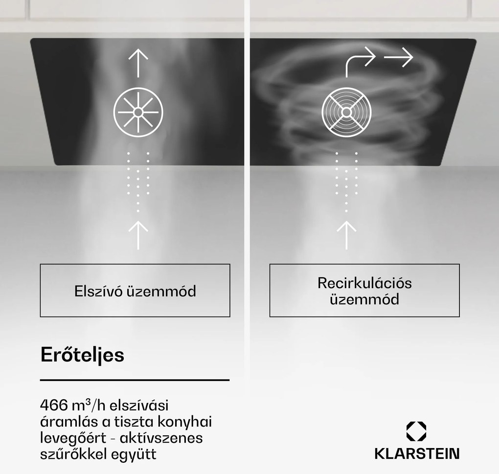 Klarstein Hektor Eco, páraelszívó, 60 cm, 466 m³/ó, érintéses vezérlés, üveg