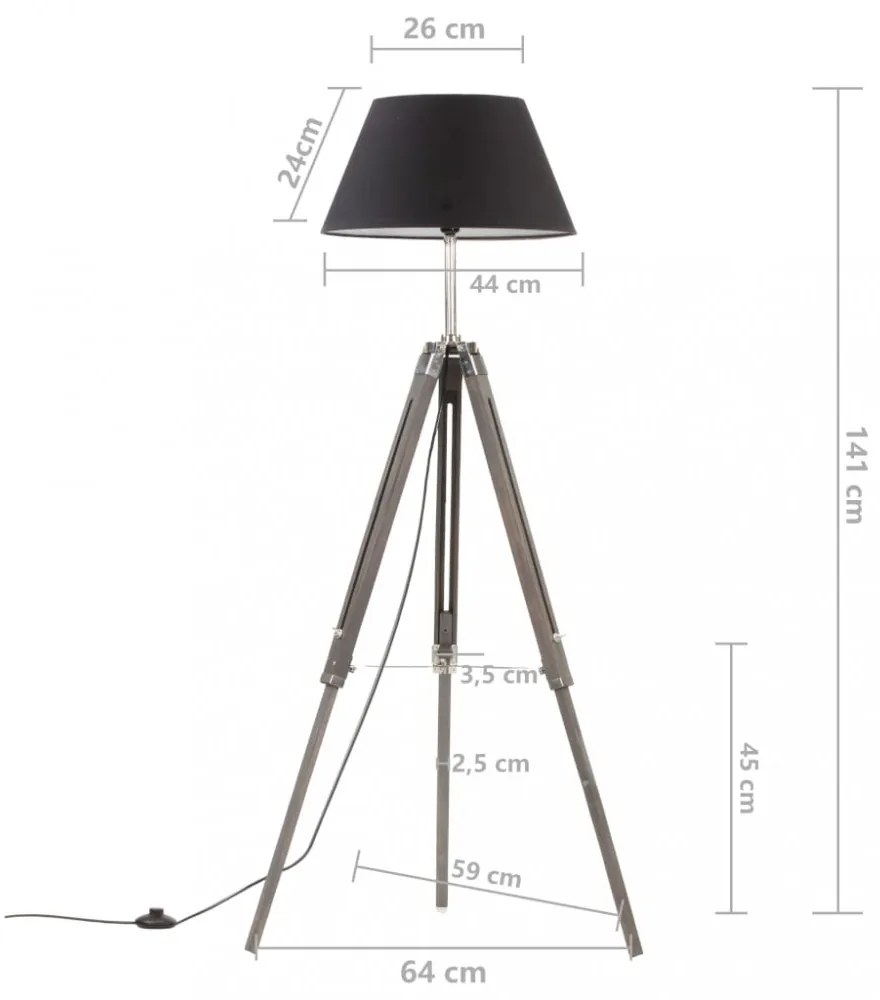 fekete-aranyszínű háromlábú tömör tíkfa állólámpa 141 cm