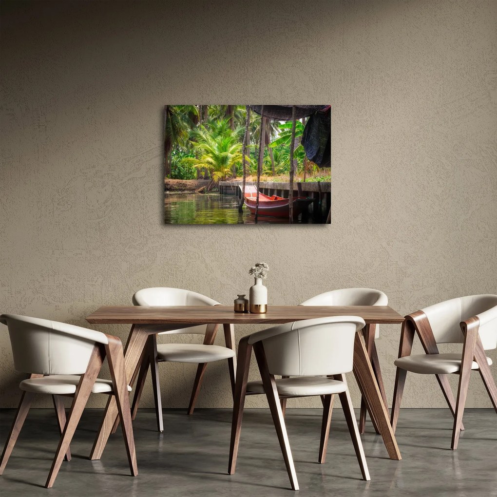 Kép - Fából készült hajó a csatornán, Thaiföld (70x50 cm)