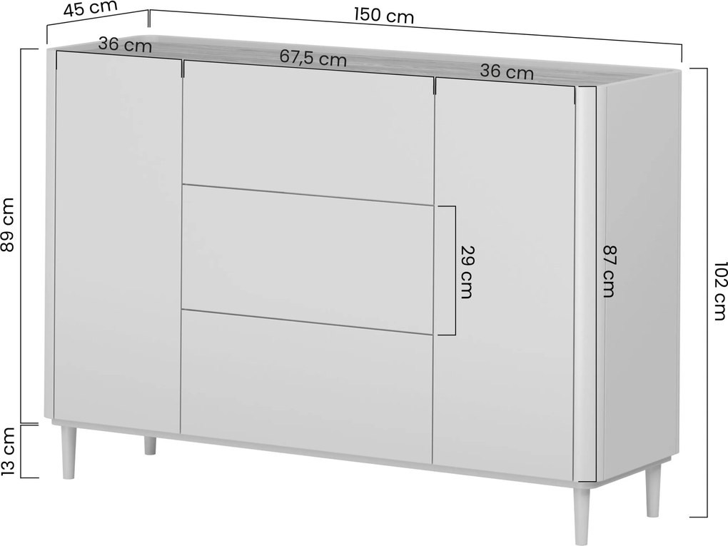 Elivo komód 150 cm fiókokkal lábakon - eukaliptusz / baltic dune tölgy