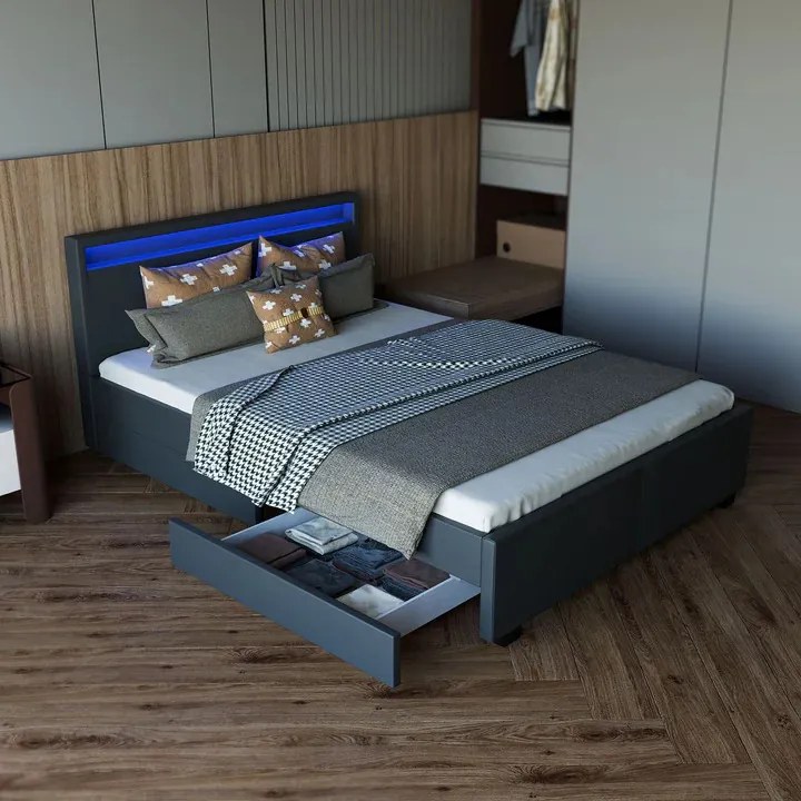 Juskys Kárpitozott ágy Lyon 140x200 cm - sötétszürke