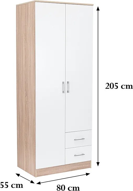 Miami gardróbszekrény 80x205 cm fehér-sonoma tölgy